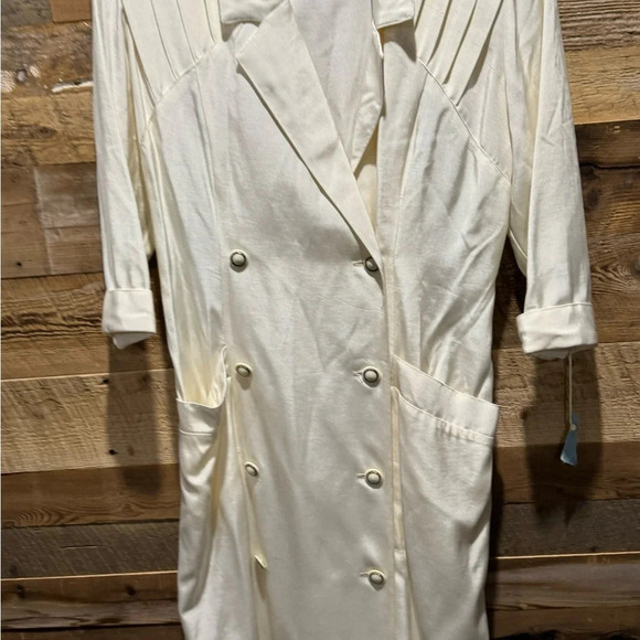Vintage House of Nu-Mode suit blazer dress 3/4 sleeves ivory pleated pockets 6/7 - Picture 7 of 7